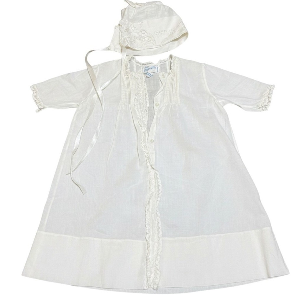 Vintage Feltman Bros Christening‎ Gown & Bonnet Julius Garfinckel & Co. Heirloom
